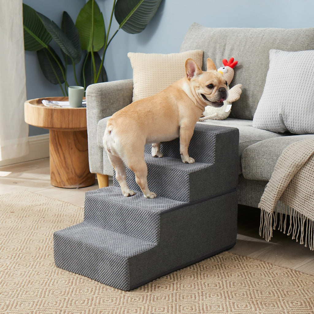 EHEYCIGA Dog Stairs for Bed 18" H, 4-Step Dog Steps for High Bed, Grey