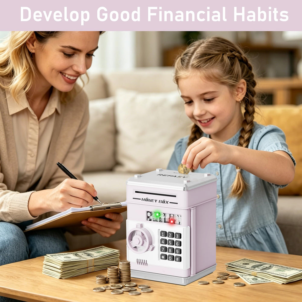 Refasy Piggy Bank Cash Coin Can ATM Bank Electronic Coin Money Bank for Kids Age 3-12, Money Savings Box Mini ATM Coin Bank Toys Gifts for 3 4 5 6 7 8 9 10 11 12 Year Old Boys Girls