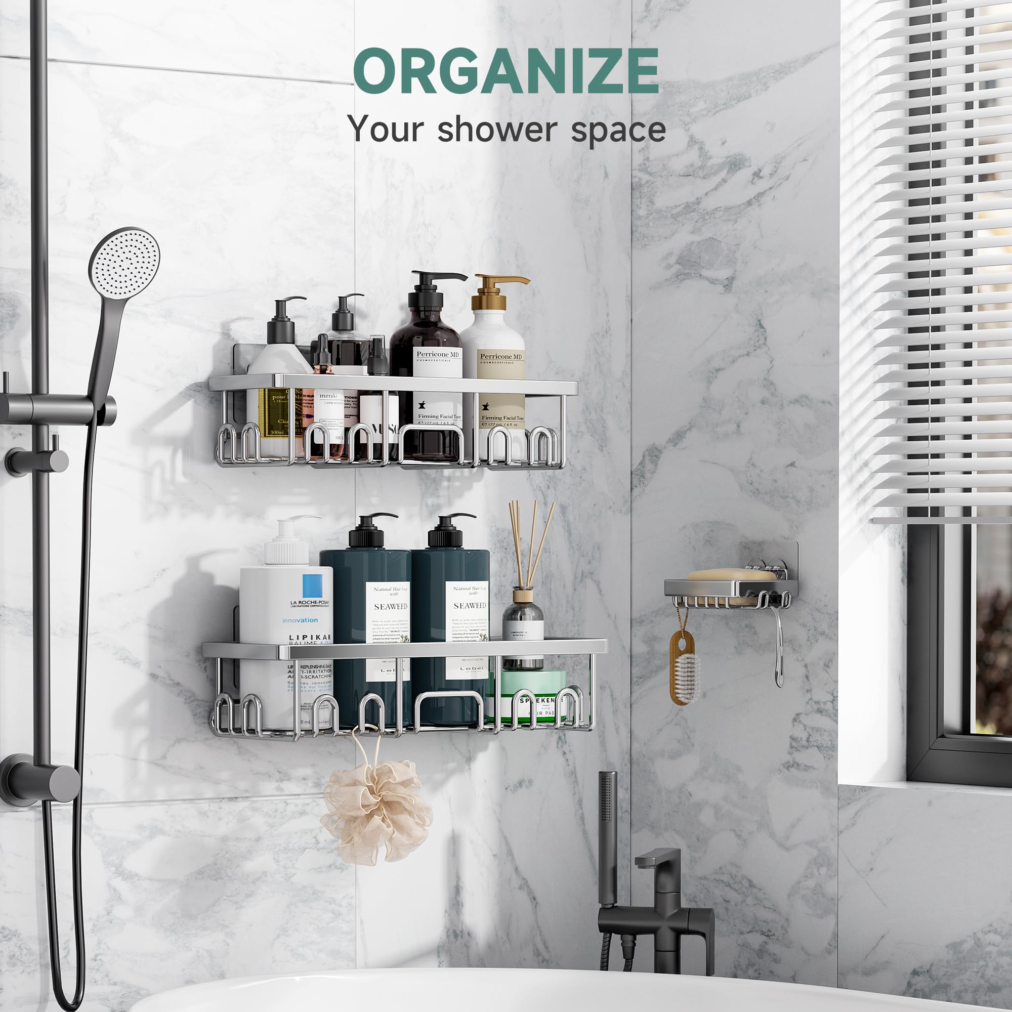 Veken Shower Caddy 6-Pack, Bathroom Organizers and Storage Shelves, Black