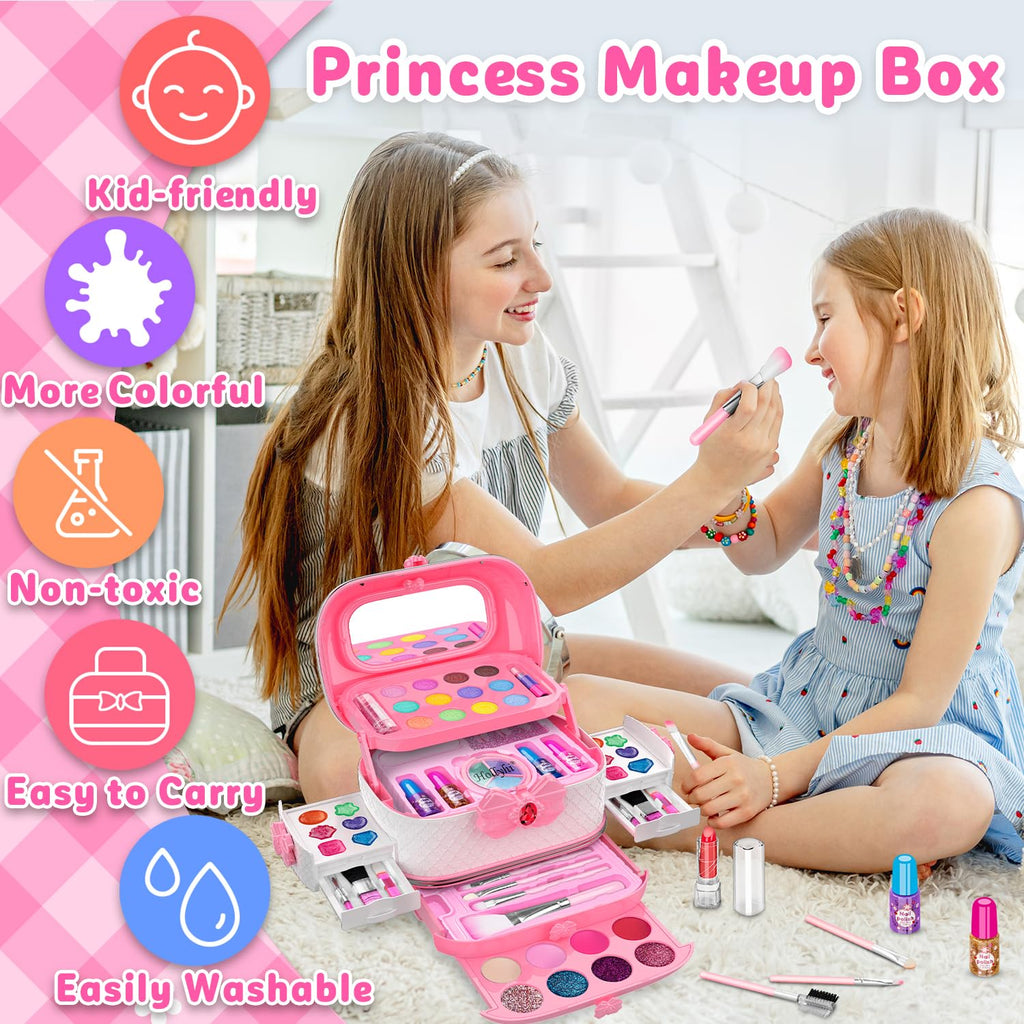 Hollyhi 58 Pcs Kids Makeup Toys Kit for Girls, Real Washable Make Up Set