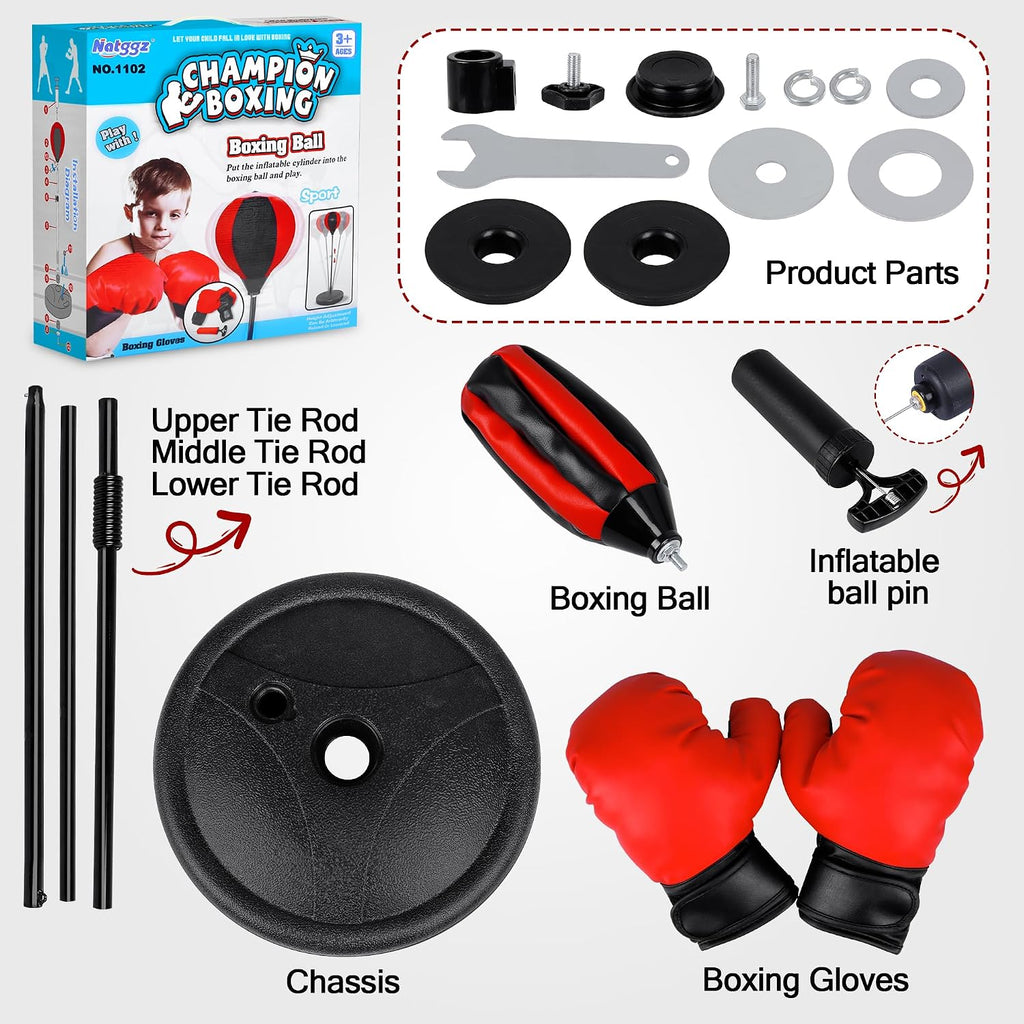 Punching Bag Set Toy with Boxing Gloves, Ideal Birthday for Kids Ages 3-8+