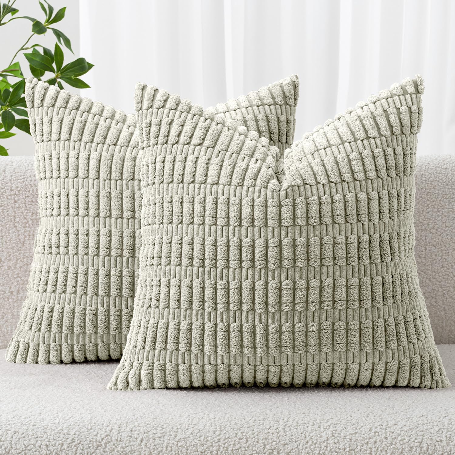 MIULEE Corduroy Decorative Throw Pillow Covers 18x18 Cream White Pack of 2