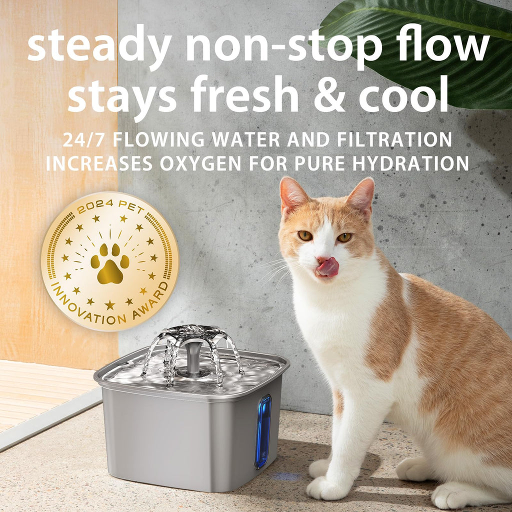 Veken Innovation Award Winner Stainless Steel Cat Water Fountain, 108oz