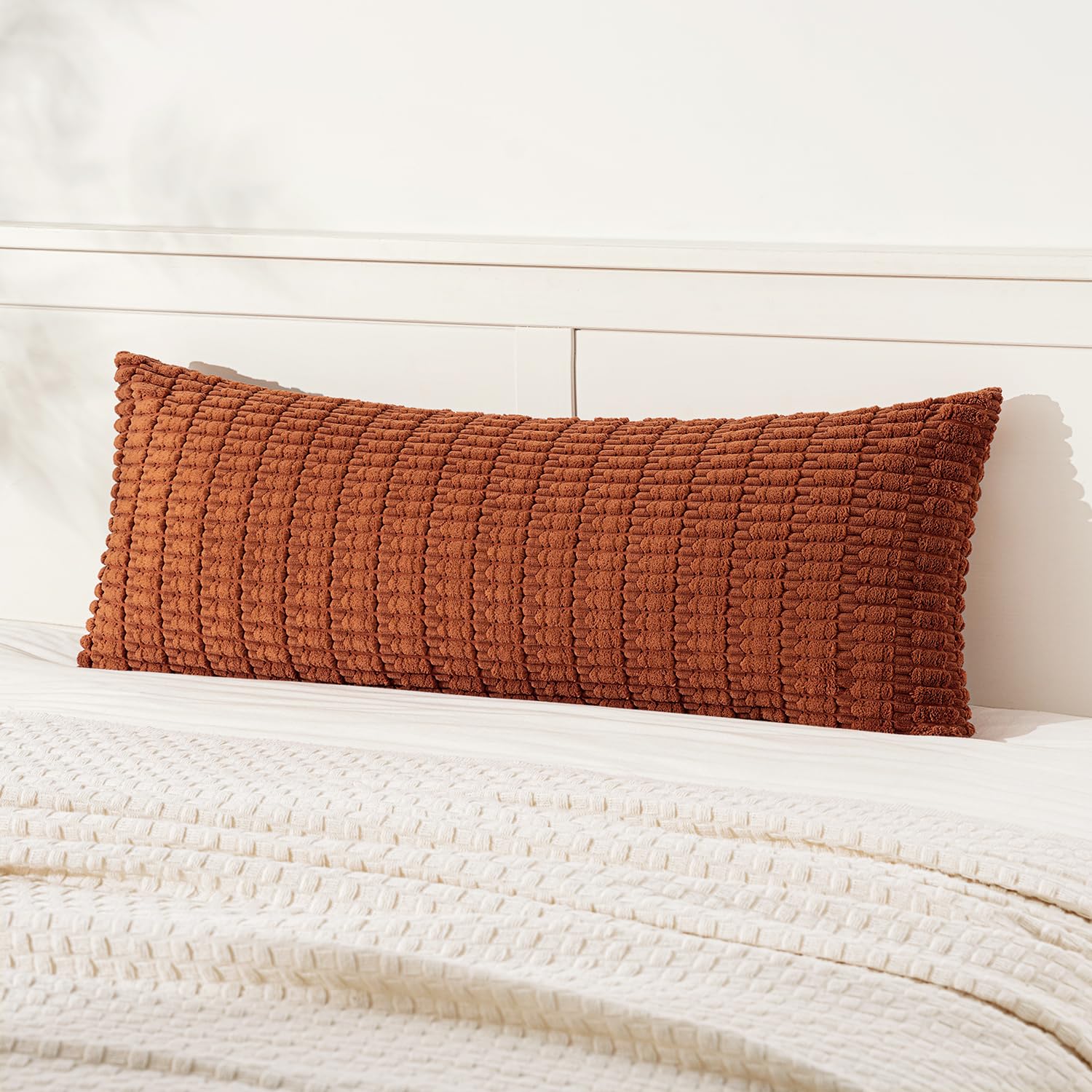MIULEE Corduroy Decorative Throw Pillow Covers 18x18 Cream White Pack of 2