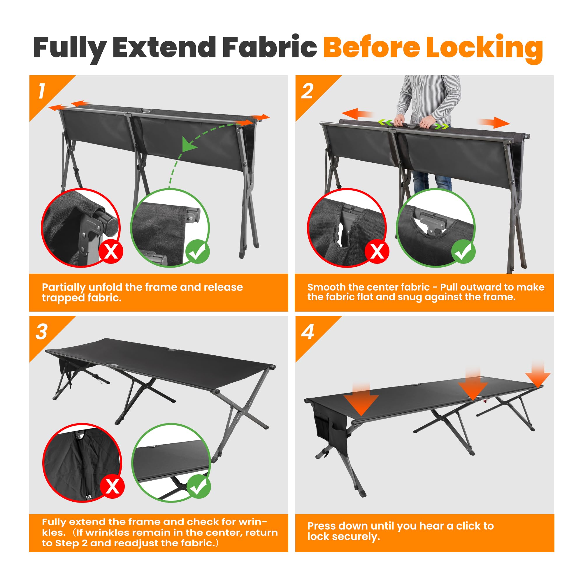Heavy Duty Camping Cot for Adults, 31.5'' Wide Folding Cot, Support 400LBS