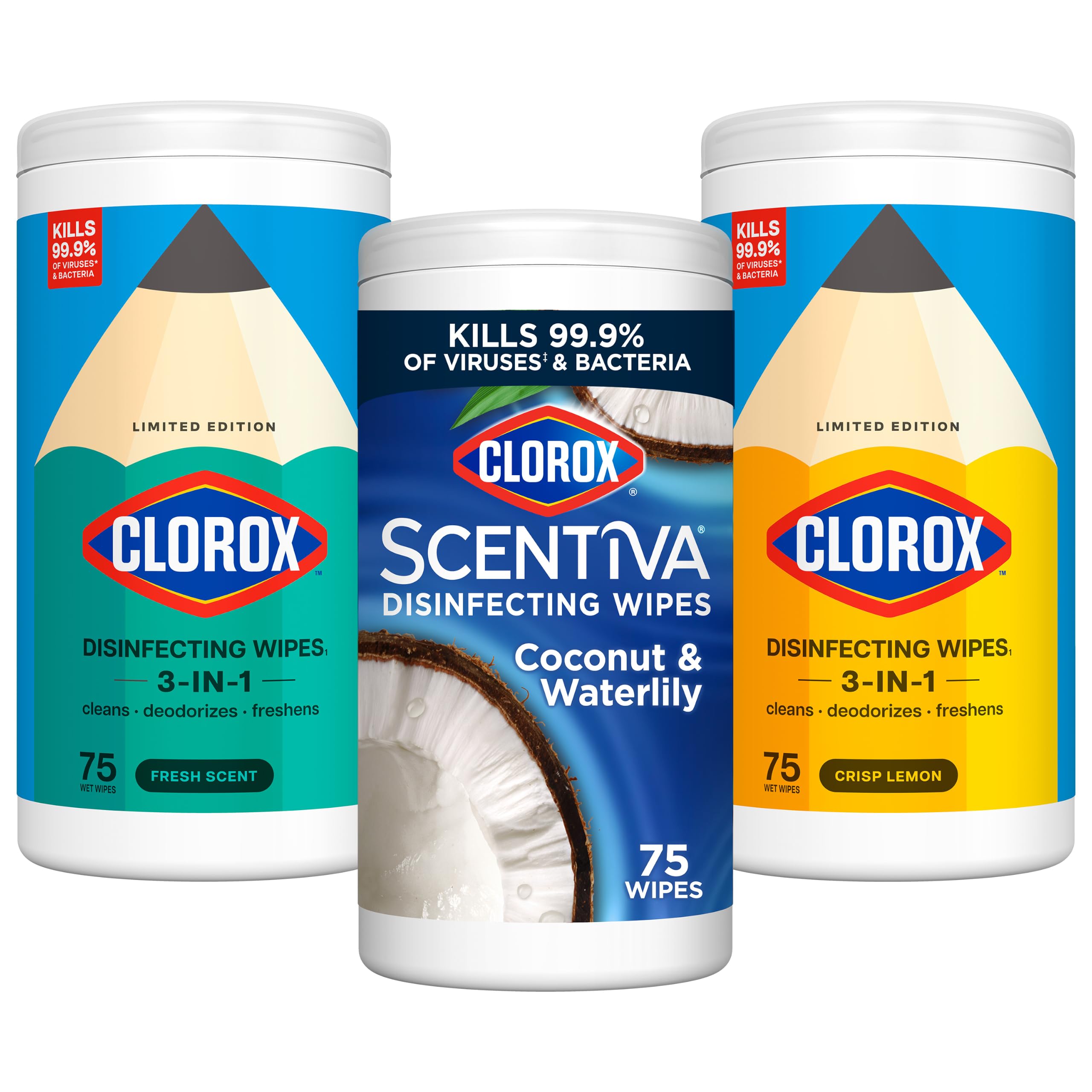 Clorox Disinfecting Wipes Back to School Variety Pack, 75 Count Each, Pack of 3 (Package May Vary)