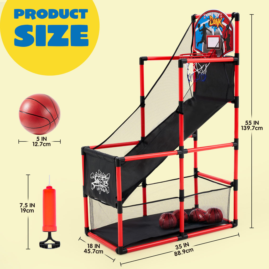 JOYIN Arcade Basketball Game Set with 4 Balls and Hoop for Kids 3+ Years Old Indoor Outdoor Sport Play - Easy Set Up - Air Pump Included - Ideal for Competition
