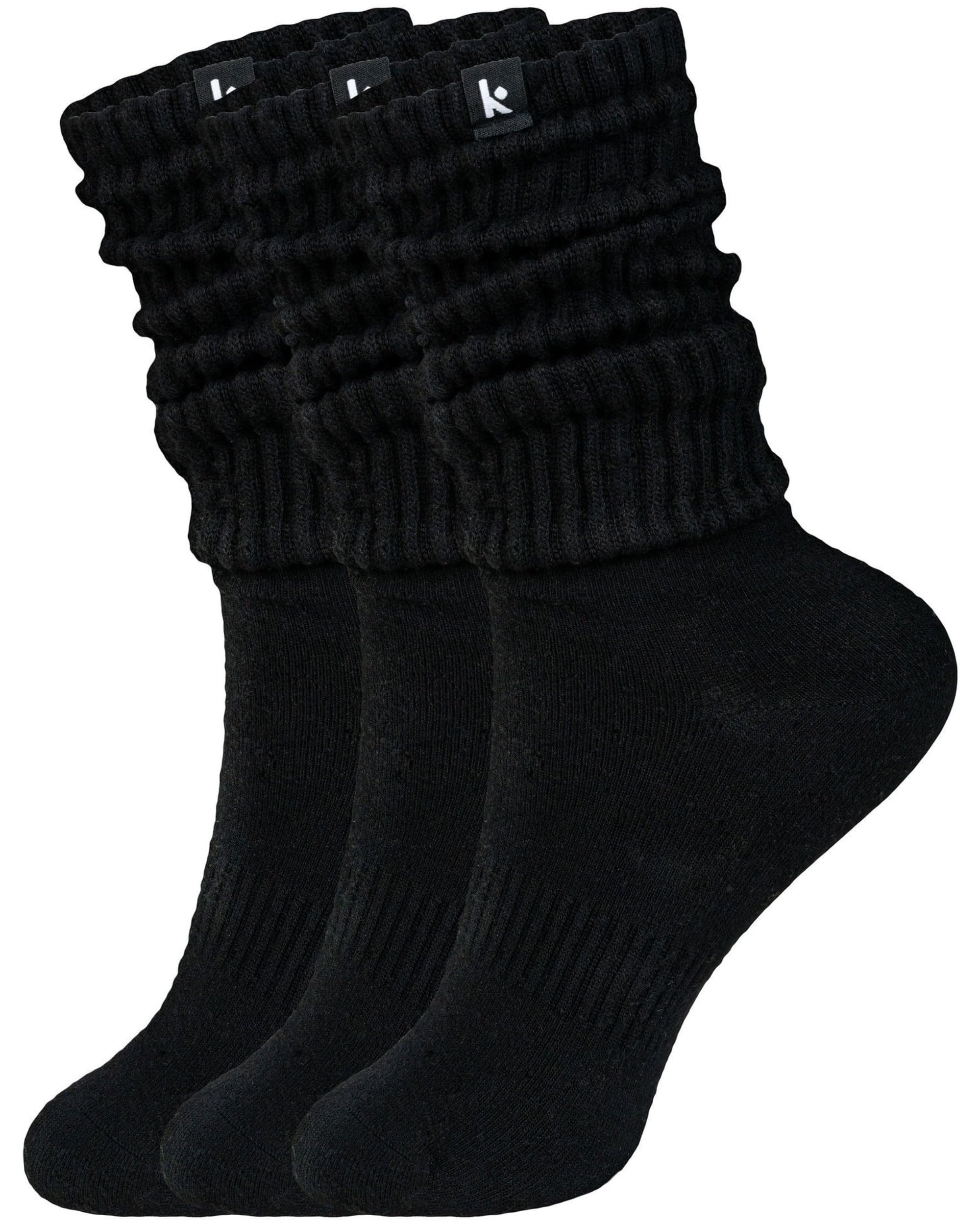 Kamo Fitness Scrunch Boot Socks for Women, Long Cozy Slouch Crew, 3 Pairs