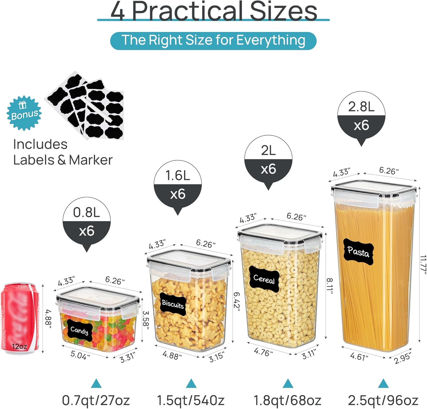 Vtopmart Airtight Food Storage Containers with Lids, 24 pcs, Black