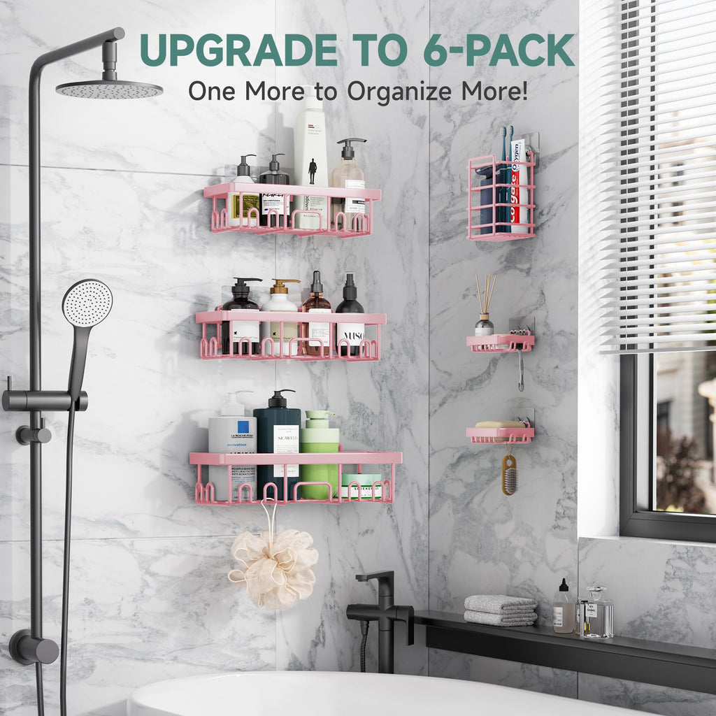 Veken Shower Caddy 6-Pack, Bathroom Organizers and Storage Shelves, Black