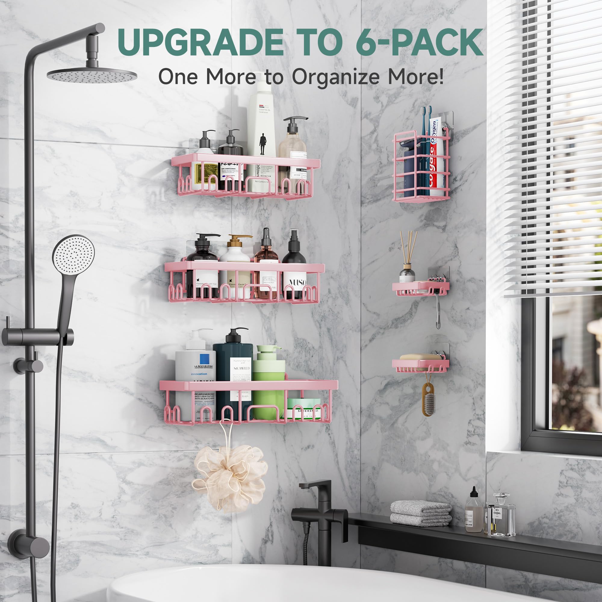 Veken Shower Caddy 6-Pack, Bathroom Organizers and Storage Shelves, Black