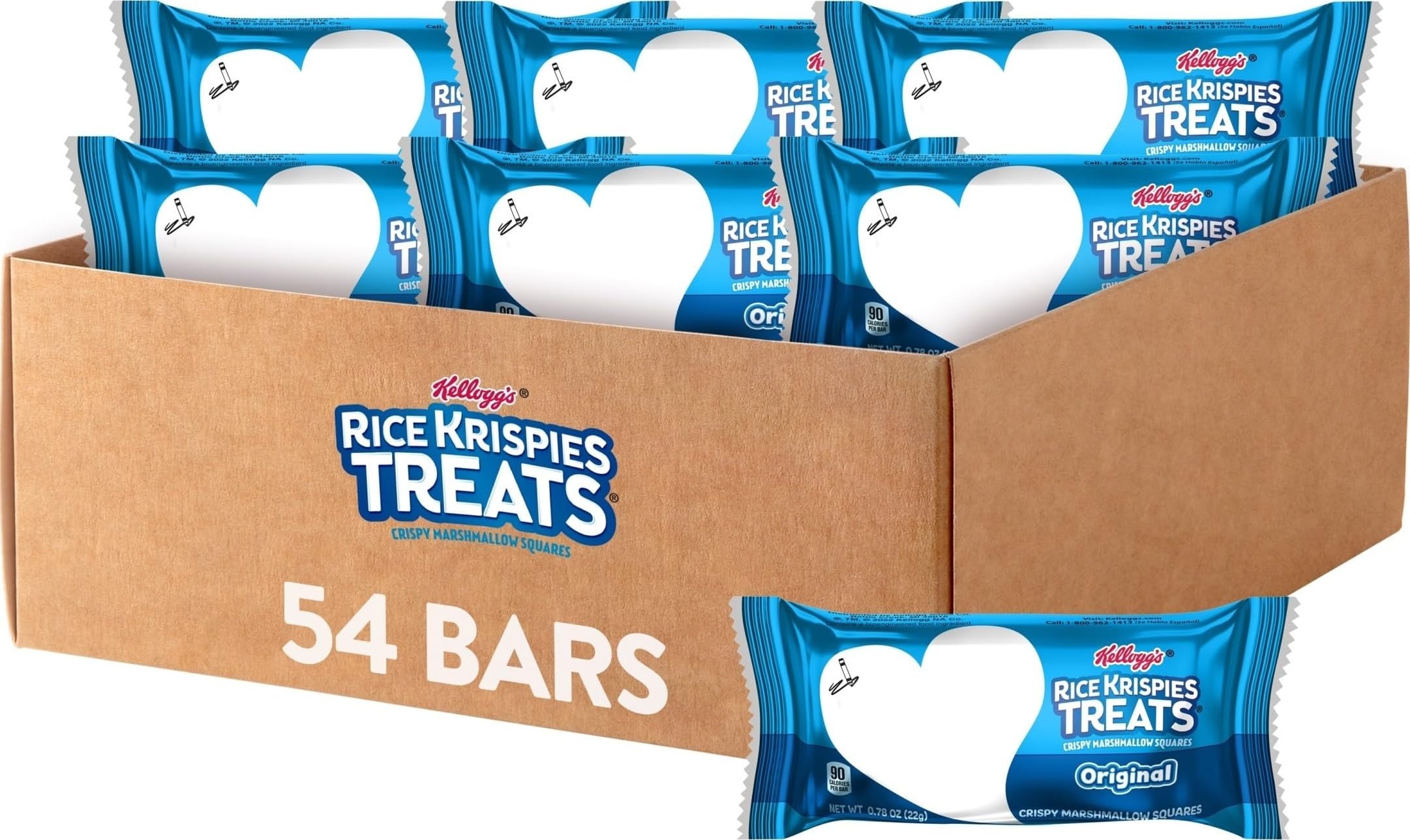 Rice Krispies Treats Crispy Marshmallow Squares, Kids Snacks, Cereal Bars, Original, 31.2oz Box (40 Bars)