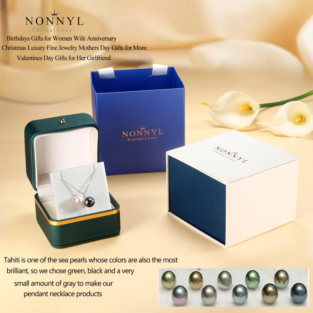 NONNYL Mothers Day Gifts For Wife Women Wedding Anniversary - Real Tahitian-Pearl-Necklace, Birthday Valentines Gifts For Wife Her Mom Christmas - Companion Necklace For Women Luxury Fine Jewelry