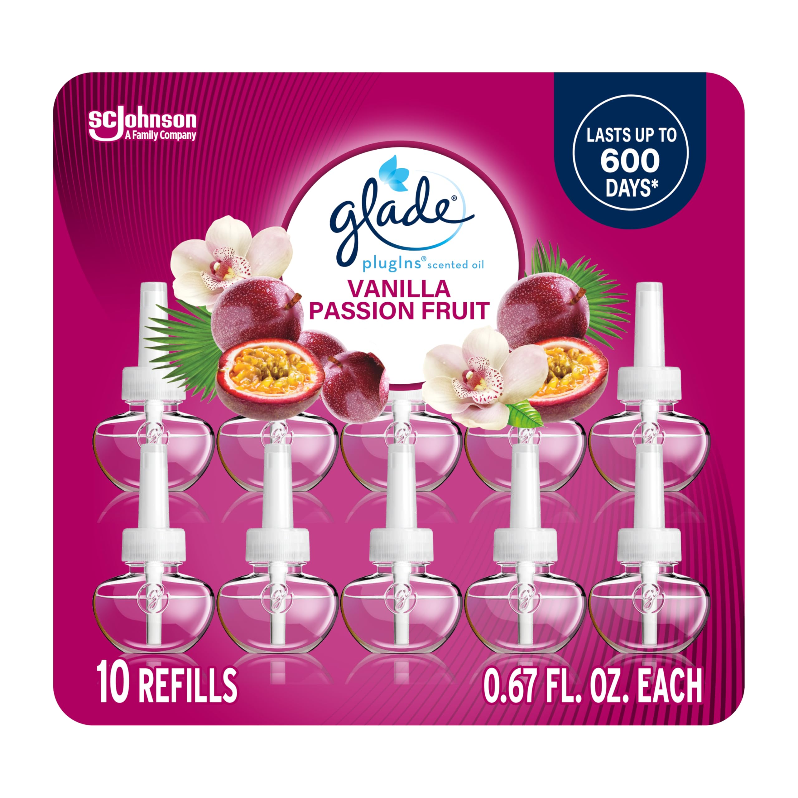Glade PlugIns Refills Air Freshener, Scented and Essential Oils for Home and Bathroom, Cashmere Woods, 6.7 Fl Oz, 10 Count