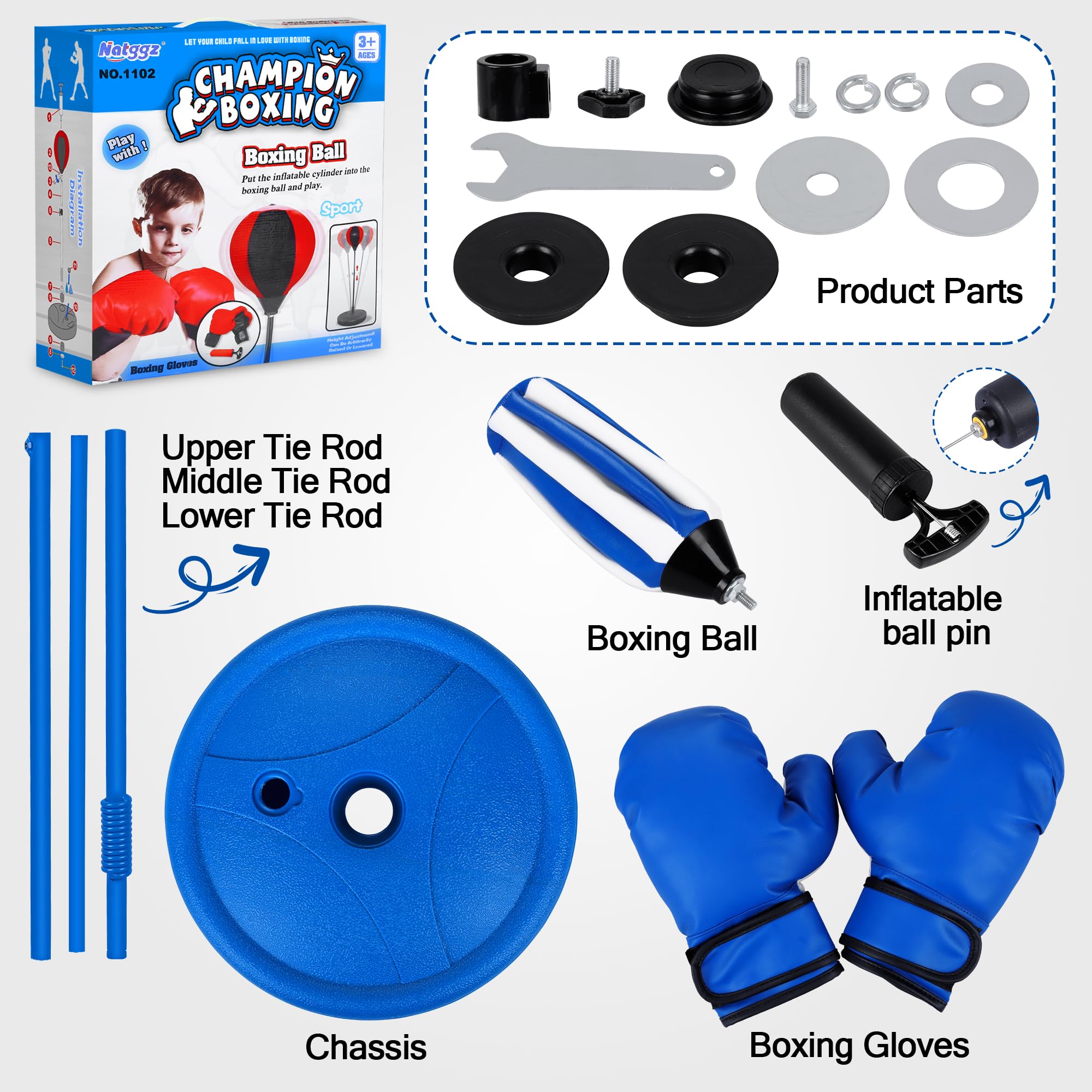 Punching Bag Set Toy with Boxing Gloves, Ideal Birthday for Kids Ages 3-8+