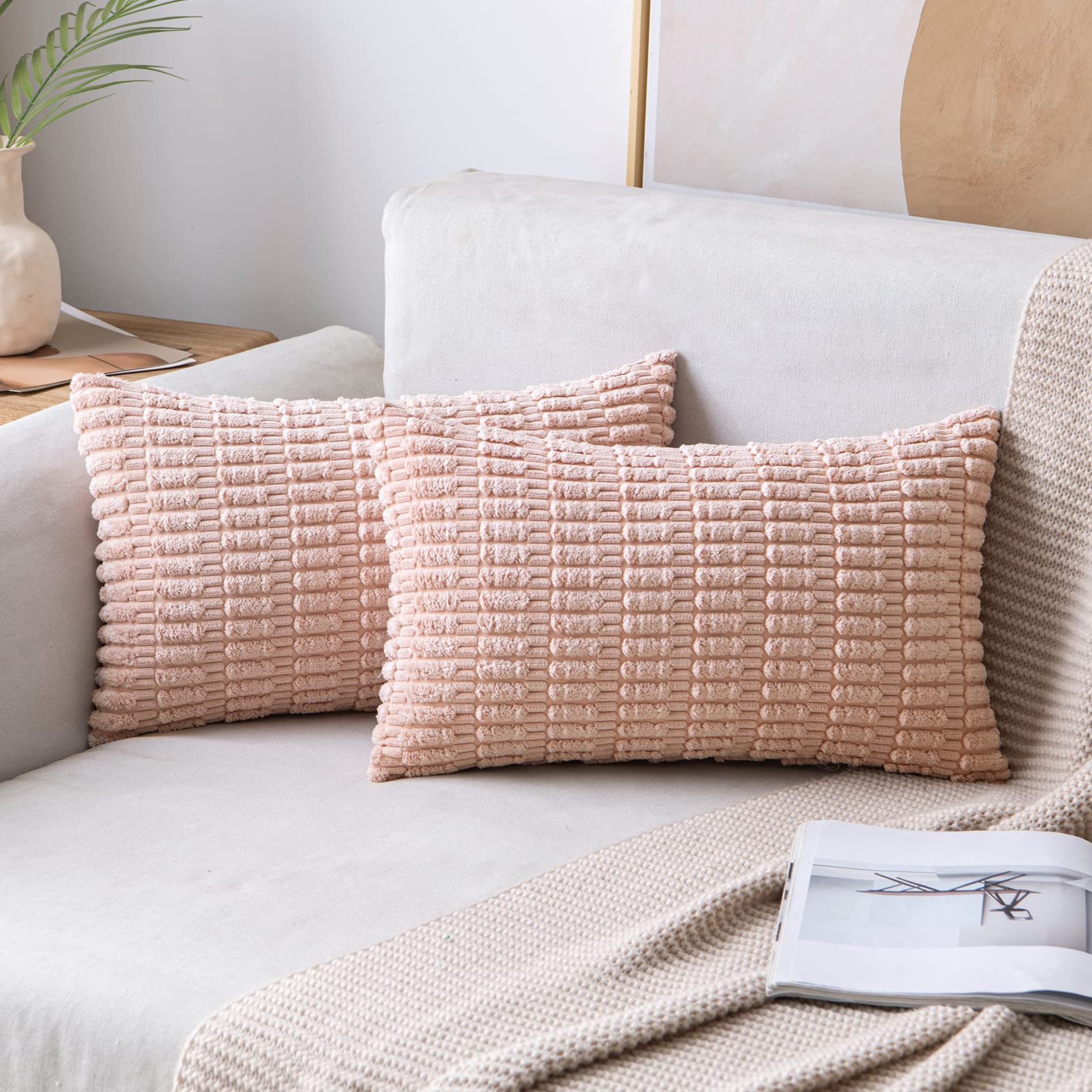 MIULEE Corduroy Decorative Throw Pillow Covers 18x18 Cream White Pack of 2