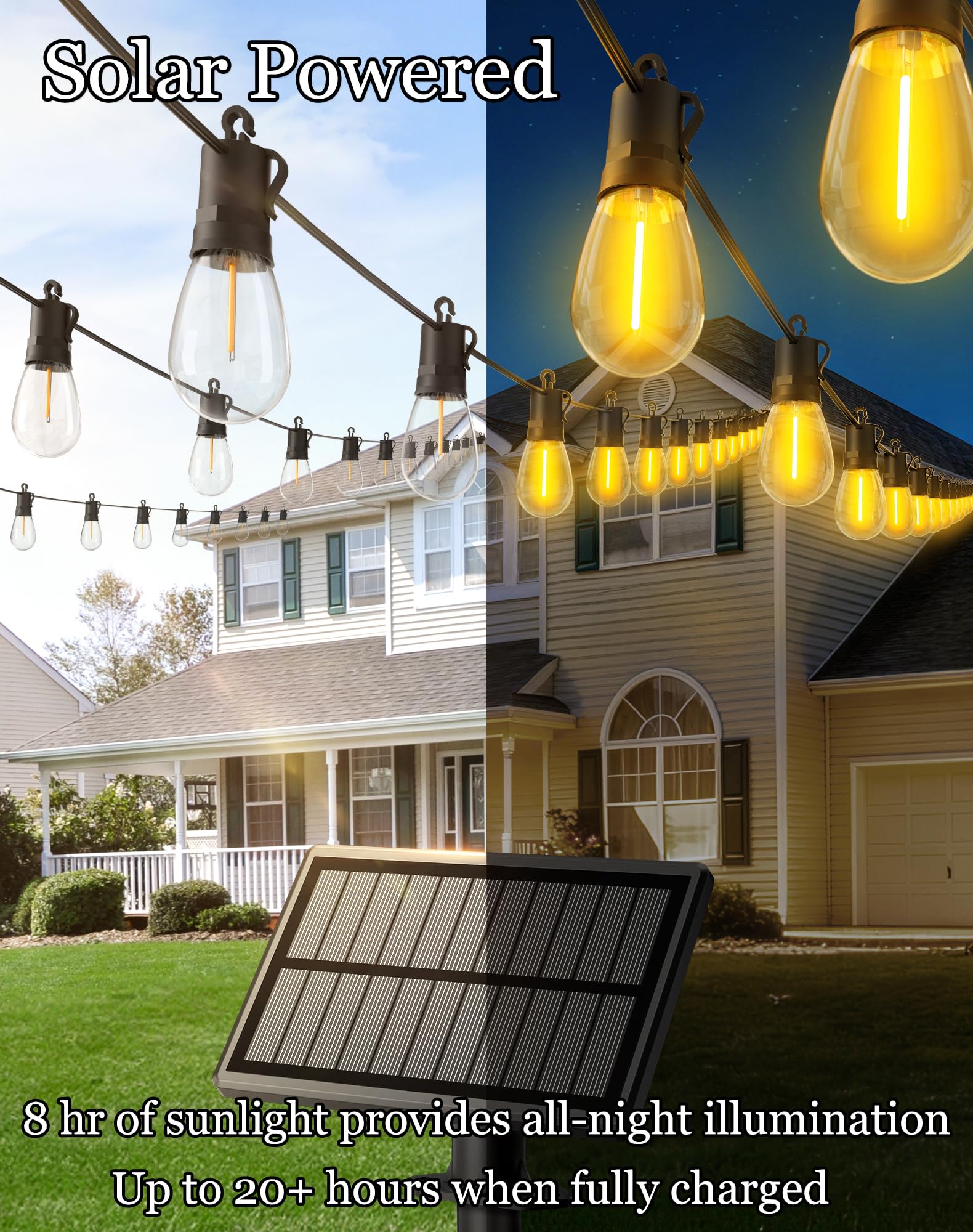 50ft Solar Powered Lights Outdoor - Waterproof String Light Outside Patio