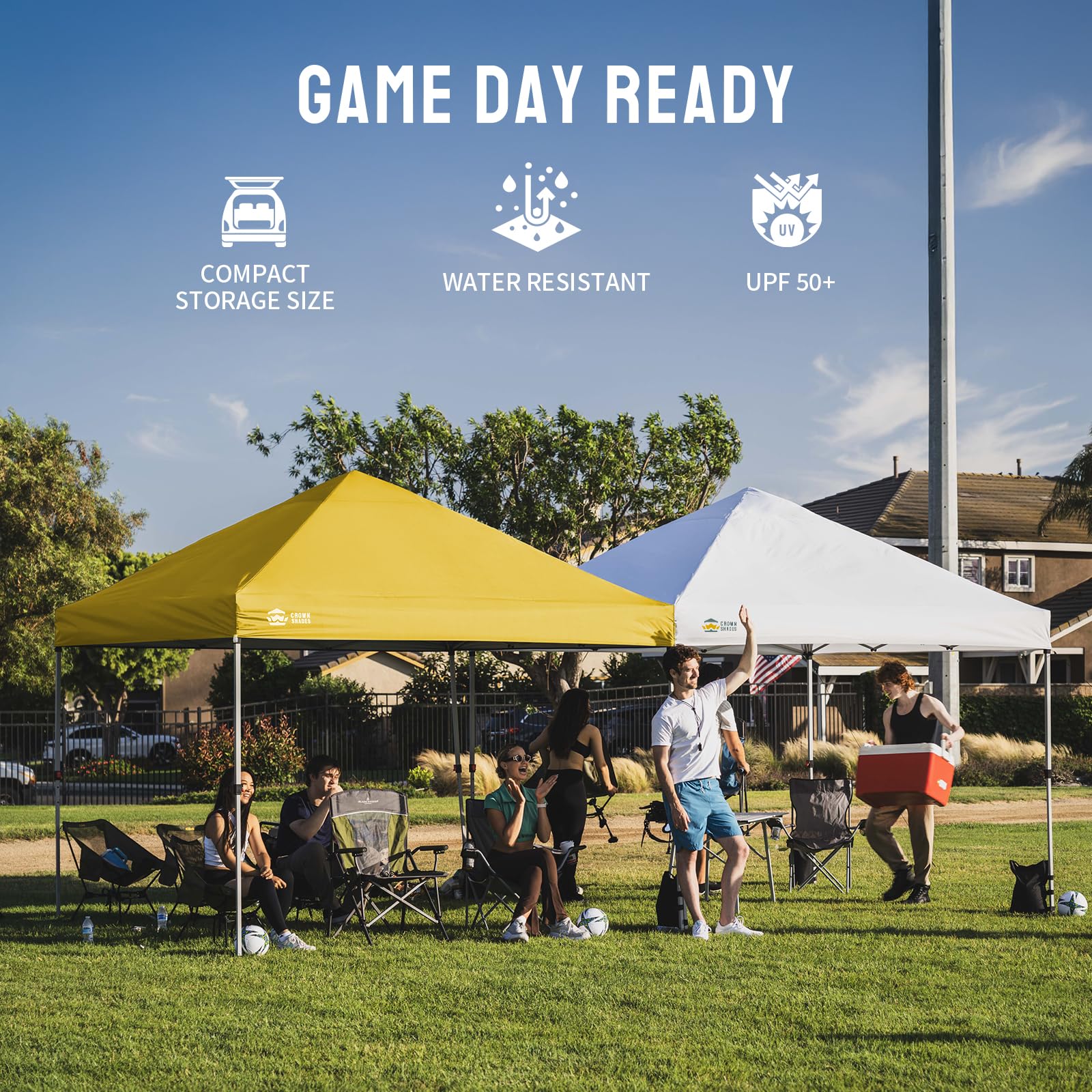 CROWN SHADES 8x8 Pop Up Canopy Tent with One Push Setup, Grid White