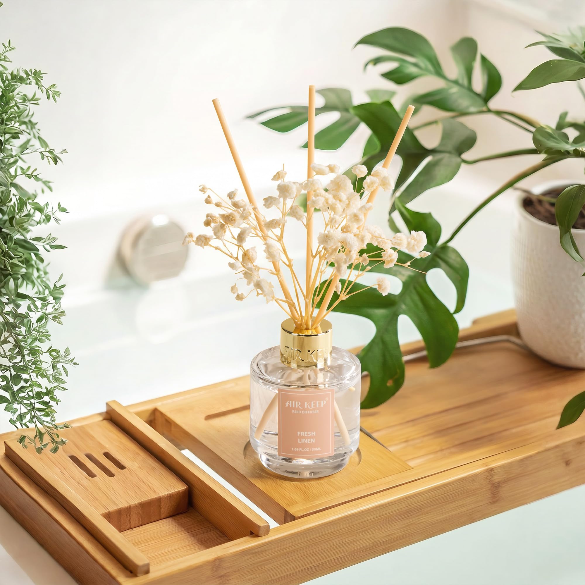 Airkeep Reed Diffuser Set of 3,Clean Linen Ocean Mist&Sea Salt Lavender Eucalyptus Oil Reed Diffusers for Bedroom Living Room Office Aromatherapy Oil Reed Diffuser for Gift 50ml x 3
