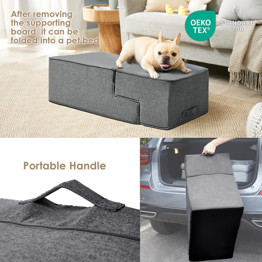 EHEYCIGA Dog Stairs for Bed 18" H, 4-Step Dog Steps for High Bed, Grey