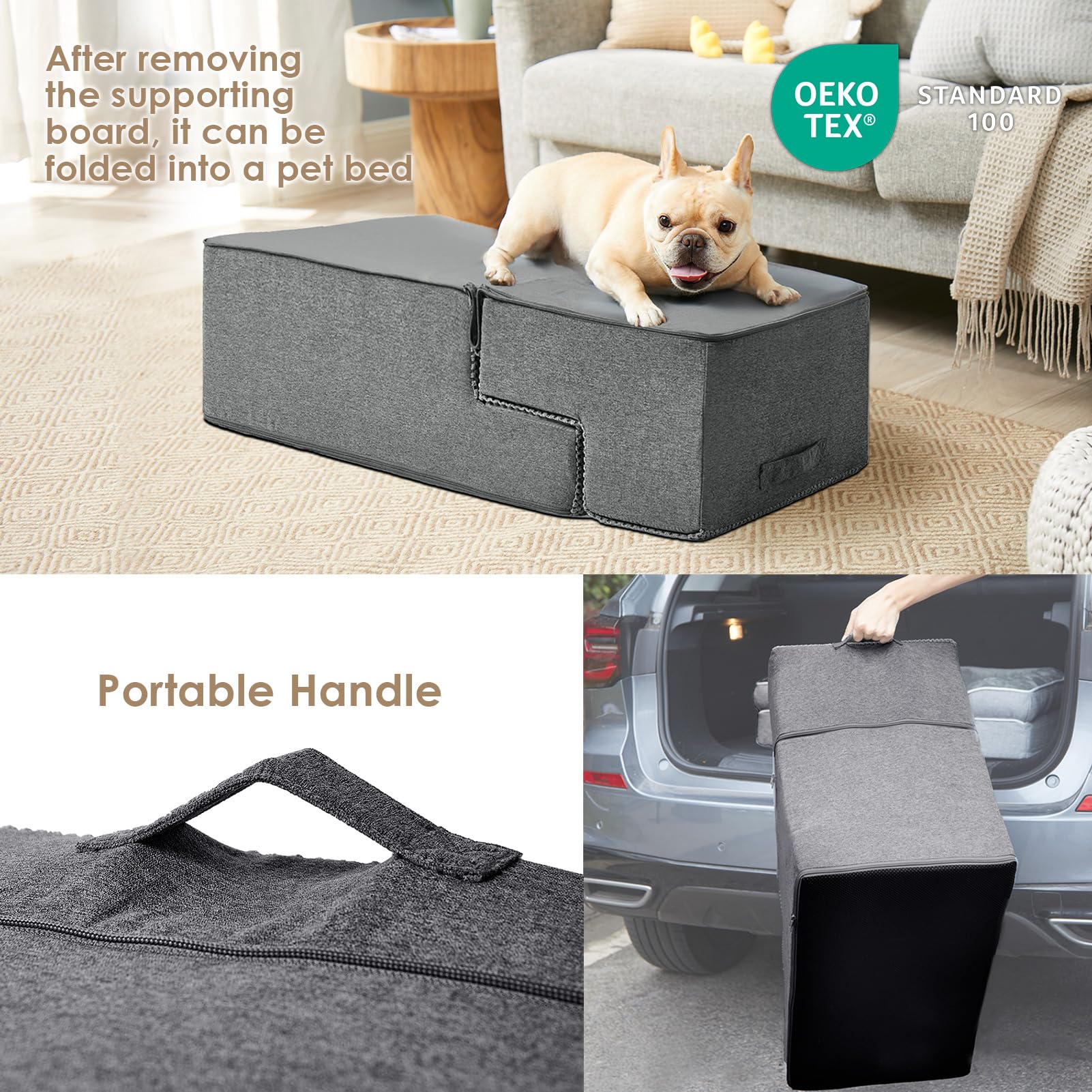 EHEYCIGA Dog Stairs for Bed 18" H, 4-Step Dog Steps for High Bed, Grey