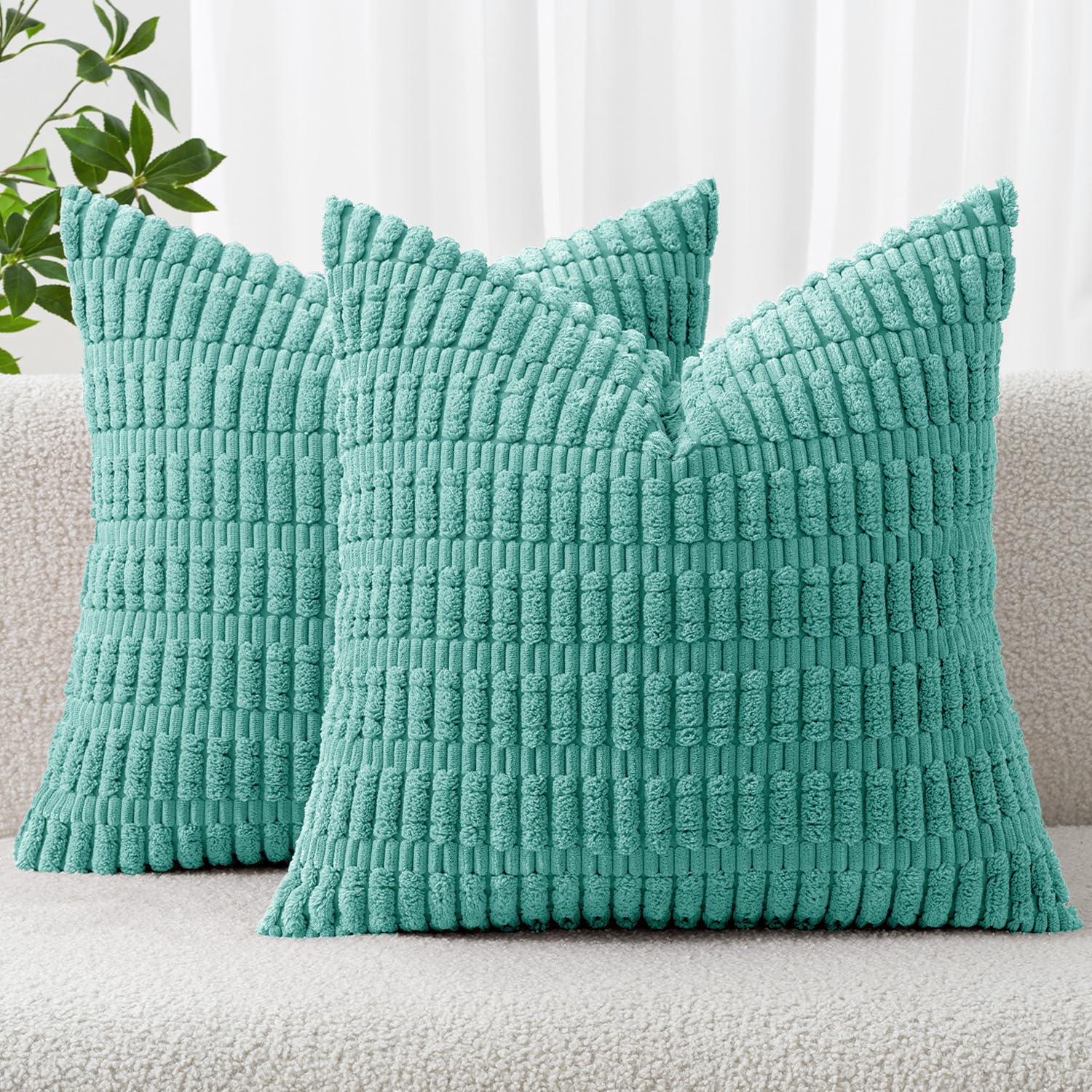 MIULEE Corduroy Decorative Throw Pillow Covers 18x18 Cream White Pack of 2