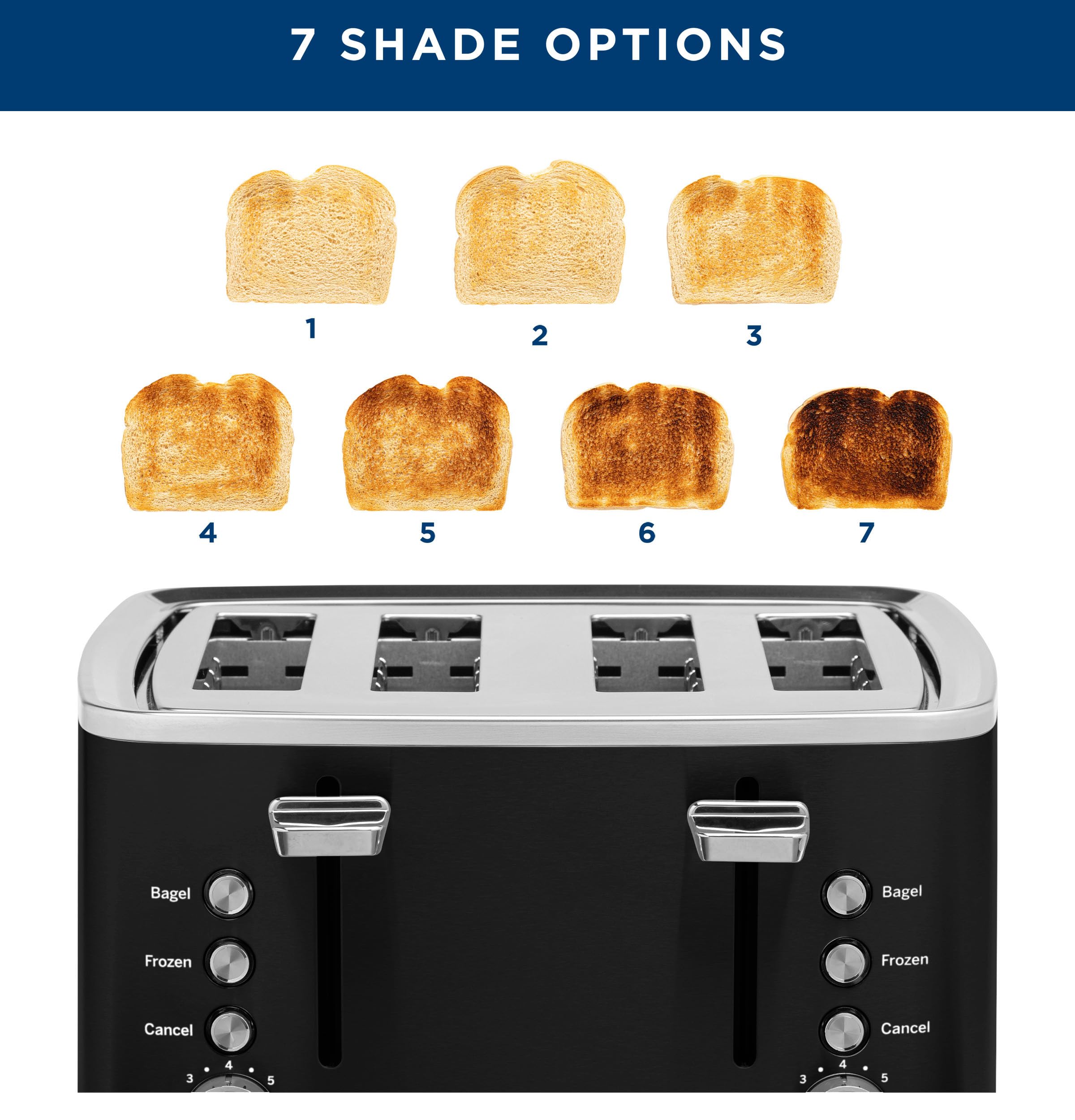 GE 4 Slice Toaster | Extra Wide Slots for Bagels, Breads, Waffles & More | 7 Shade Options | Countertop Kitchen Essentials | 1500 watt, White
