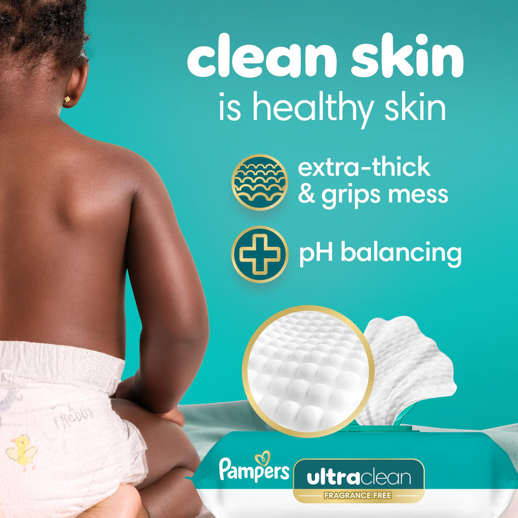 Pampers Ultraclean Baby Wipes (Previously 'Free & Gentle'), 99% Water, Hypoallergenic, Unscented, 100% Plant Based, Plastic-Free, 936 Wipes Total (12X Flip-Top Packs)