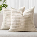 MIULEE Corduroy Decorative Throw Pillow Covers 18x18 Cream White Pack of 2