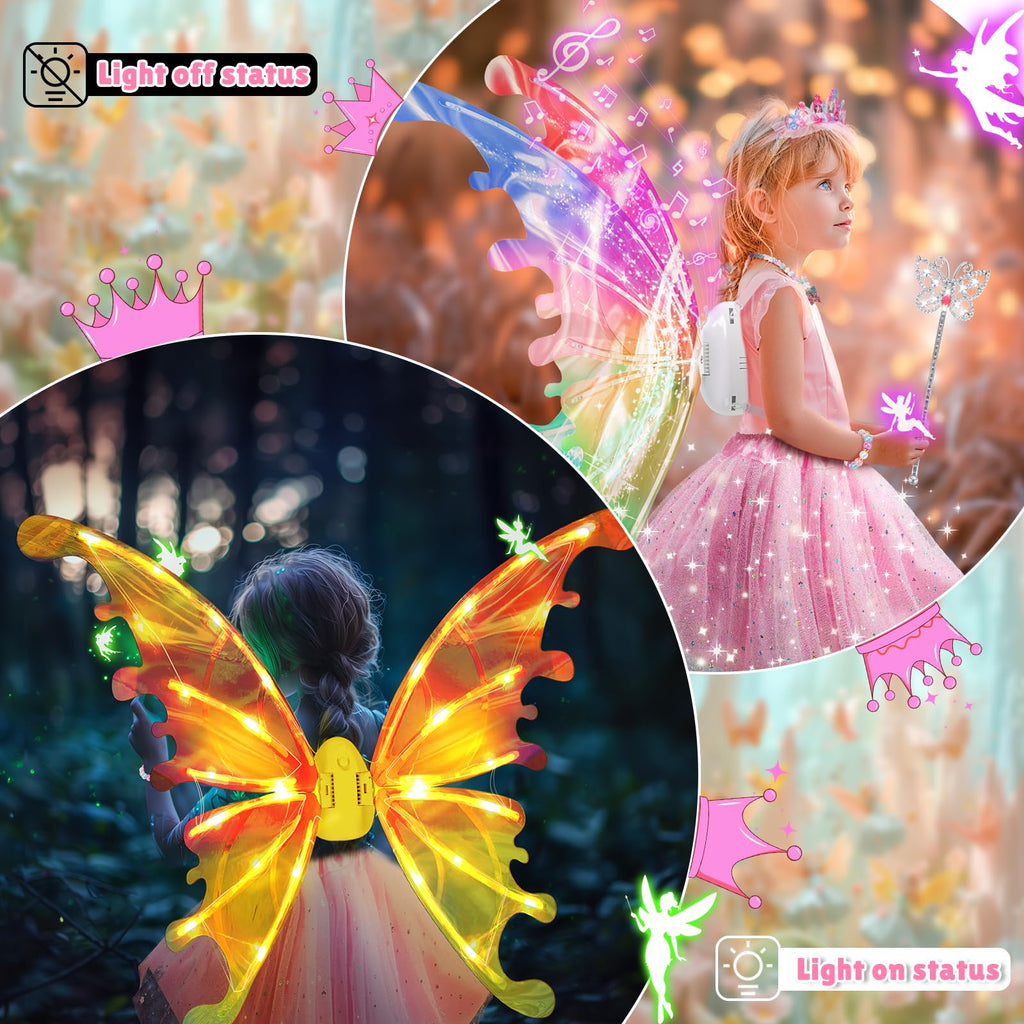 maysida Electric Fairy Wings for Girls, Light Up Moving Butterfly Wings with LED Lights and Music, Toy for Kids as Halloween Valentine Birthday Christmas Party Costume Princess Cosplay Dress Up Gift