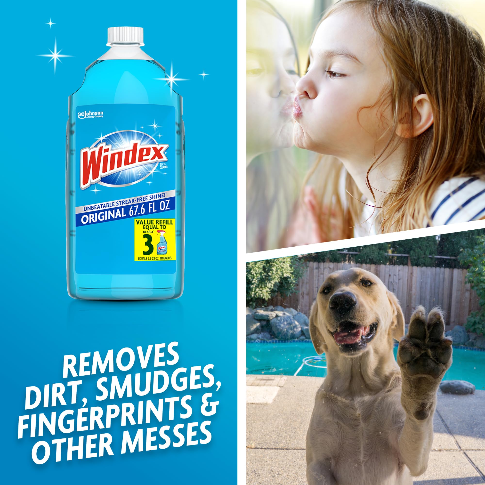 Windex Glass and Window Cleaner Spray Bottle, Packaging Designed to Prevent Leakage and Breaking, Surface Cleaning Spray, Original Blue Scent, 23 Fl Oz