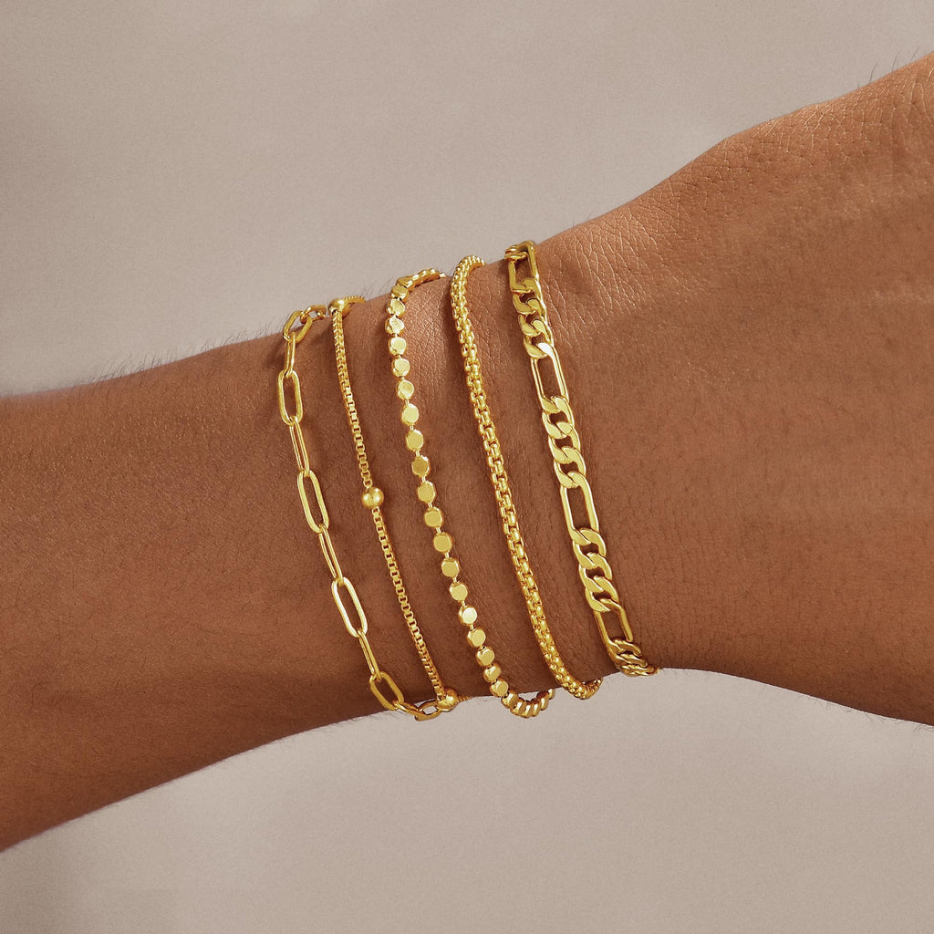 Gold Bracelets for Women, 14K Gold Plated Stackable Bracelet Stack Set Adjustable Charm Paperclip Chain Snake Link Layered Waterproof Jewelry Sets Gifts