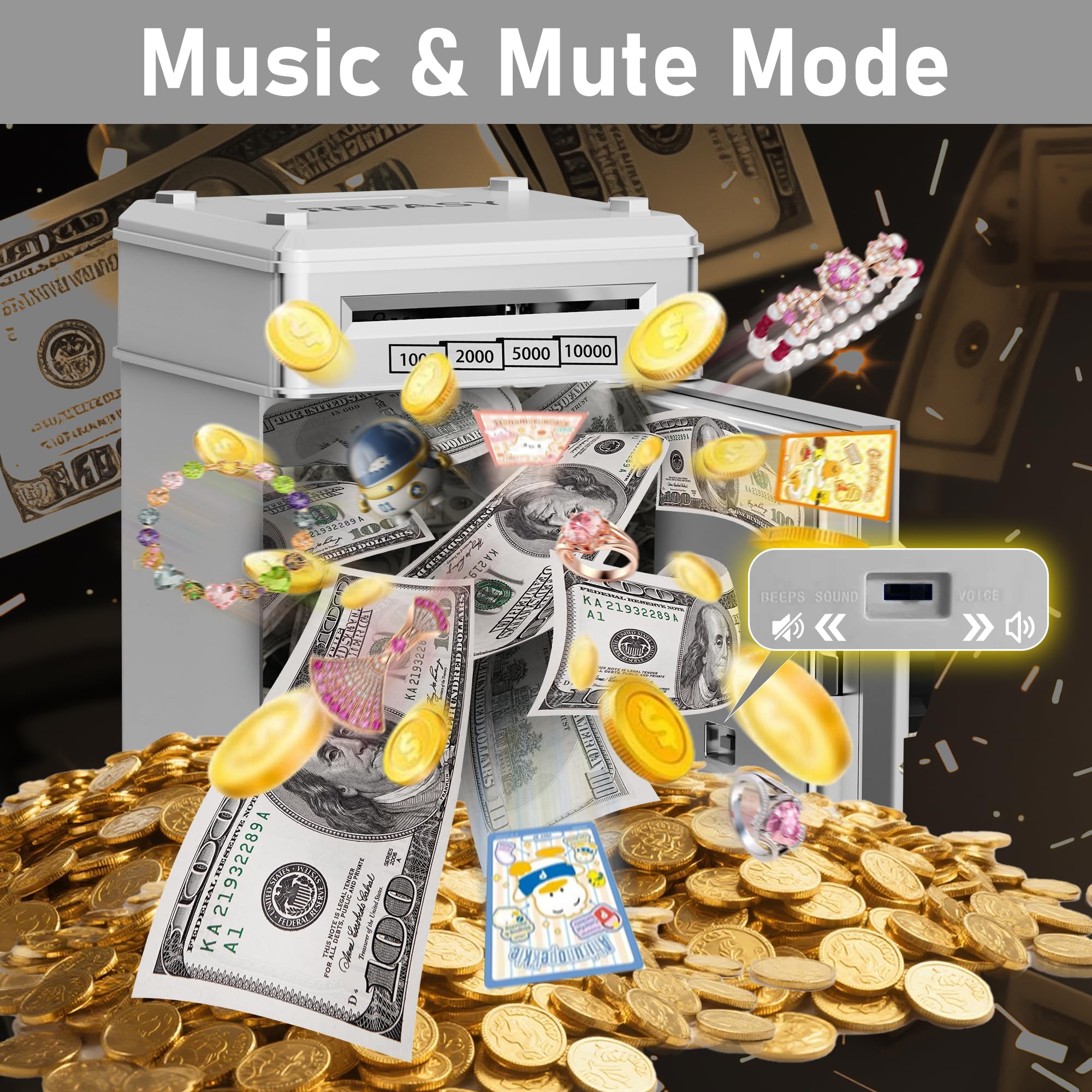 Refasy Piggy Bank Cash Coin Can ATM Bank Electronic Coin Money Bank for Kids Age 3-12, Money Savings Box Mini ATM Coin Bank Toys Gifts for 3 4 5 6 7 8 9 10 11 12 Year Old Boys Girls