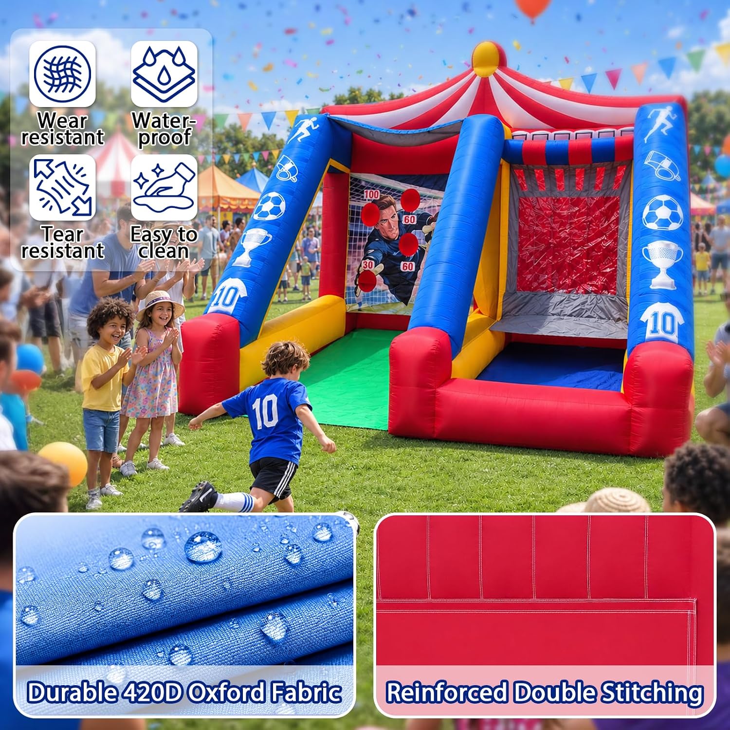 2-in-1 Inflatable Soccer & Basketball Hoop Game with 550W Blower