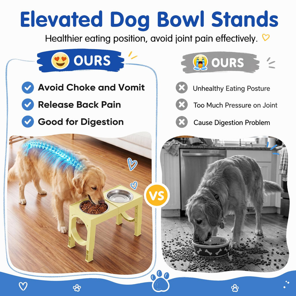 XIAZ Elevated Dog Bowls Large Breed Raised Dogs Bowl Stand Large/Medium Sized Dog Stainless Steel Food Water Bowl Stands 5 Heights Adjustable 9/11/12/14in Black Pet Feeder Dish Station