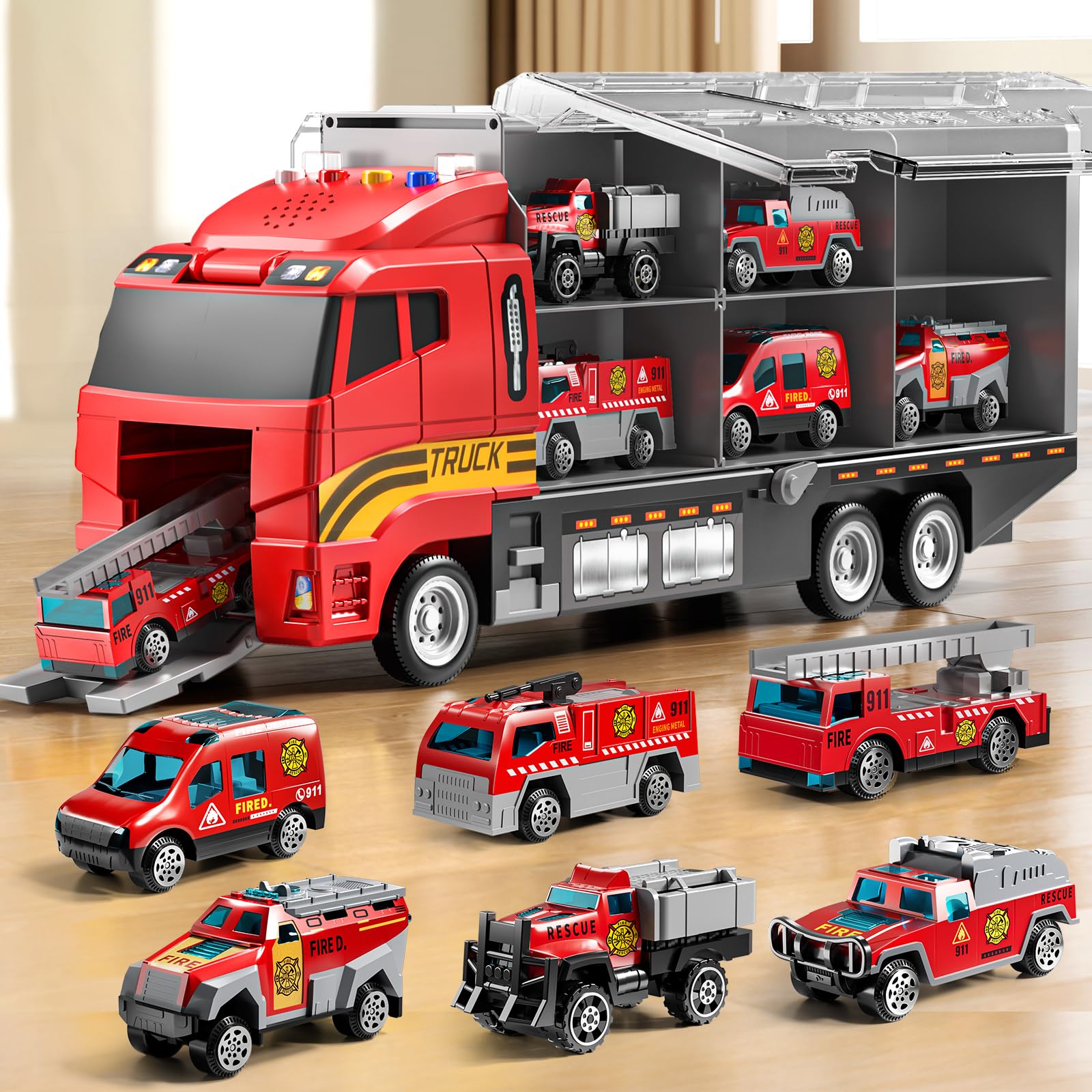 NIPLOOOW Toddler Boys Construction Truck Vehicle Toy Set with Play Mat and Die-Cast Toy Car, Transport Carrier Truck for Kids 3-5, Birthday Gifts Toys for 3-8 Year Old Boys