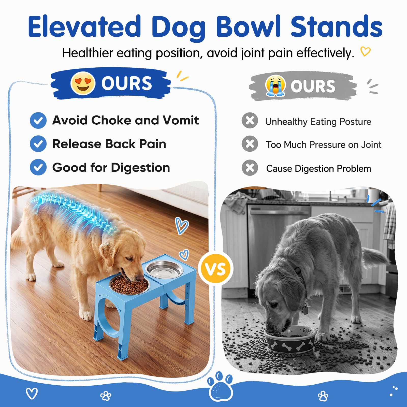 XIAZ Elevated Dog Bowls Large Breed Raised Dogs Bowl Stand Large/Medium Sized Dog Stainless Steel Food Water Bowl Stands 5 Heights Adjustable 9/11/12/14in Black Pet Feeder Dish Station