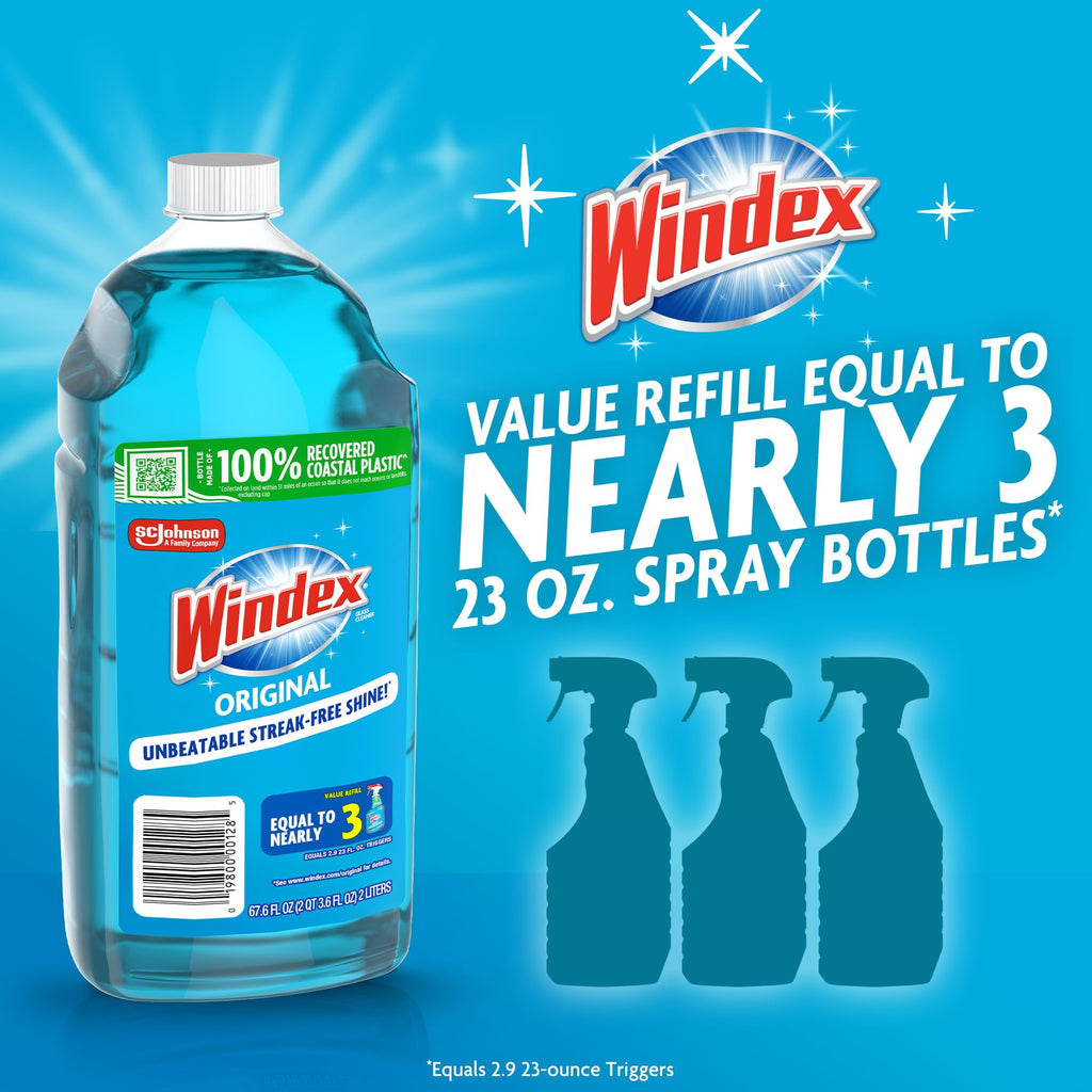 Windex Glass and Window Cleaner Spray Bottle, Packaging Designed to Prevent Leakage and Breaking, Surface Cleaning Spray, Original Blue Scent, 23 Fl Oz