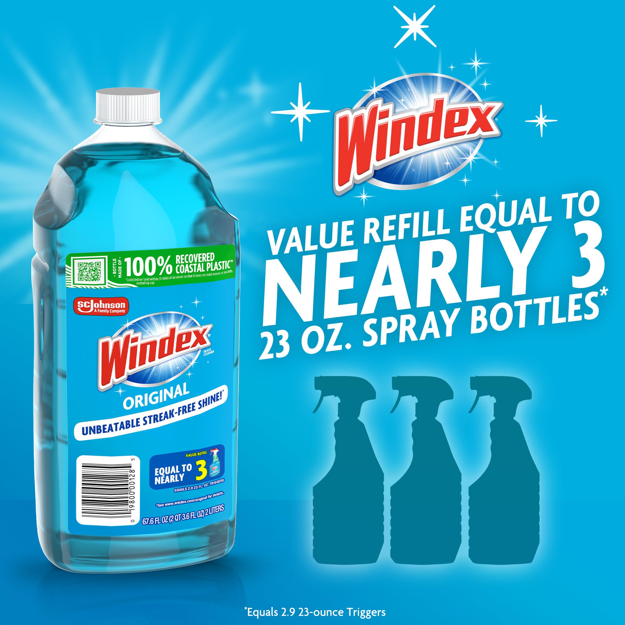Windex Glass and Window Cleaner Spray Bottle, Packaging Designed to Prevent Leakage and Breaking, Surface Cleaning Spray, Original Blue Scent, 23 Fl Oz