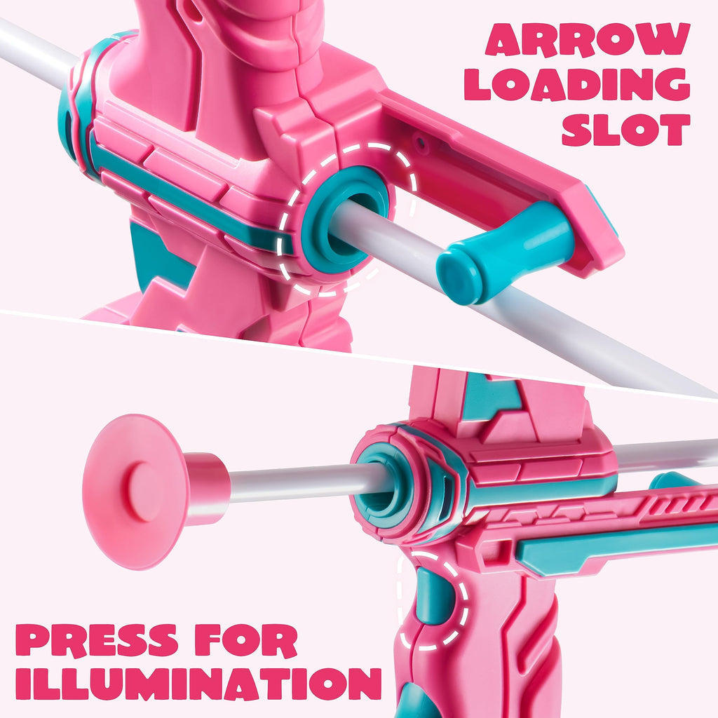 JOYIN Kids Bow and Arrow Set, LED Light Up Archery Toy Set with 9 Suction Cup Arrows, Target & Arrow Case, Indoor and Outdoor Hunting Play Gift Toys for Kids, Boys & Girls Ages 6-12
