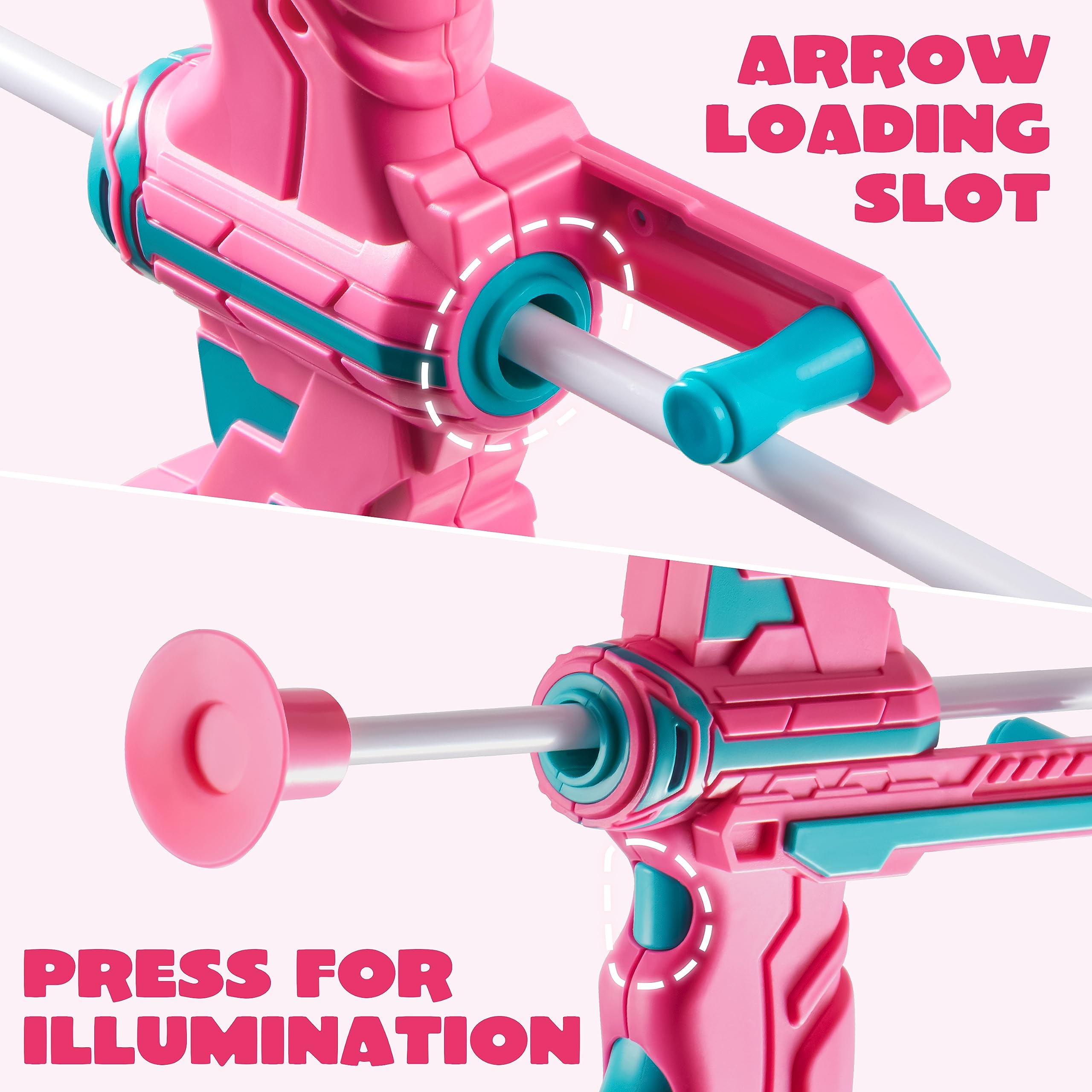 JOYIN Kids Bow and Arrow Set, LED Light Up Archery Toy Set with 9 Suction Cup Arrows, Target & Arrow Case, Indoor and Outdoor Hunting Play Gift Toys for Kids, Boys & Girls Ages 6-12