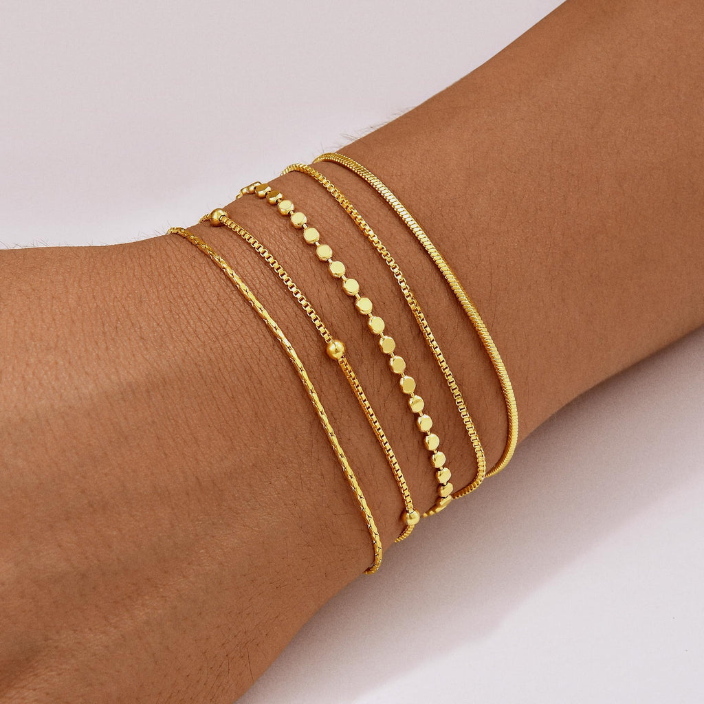 Gold Bracelets for Women, 14K Gold Plated Stackable Bracelet Stack Set Adjustable Charm Paperclip Chain Snake Link Layered Waterproof Jewelry Sets Gifts
