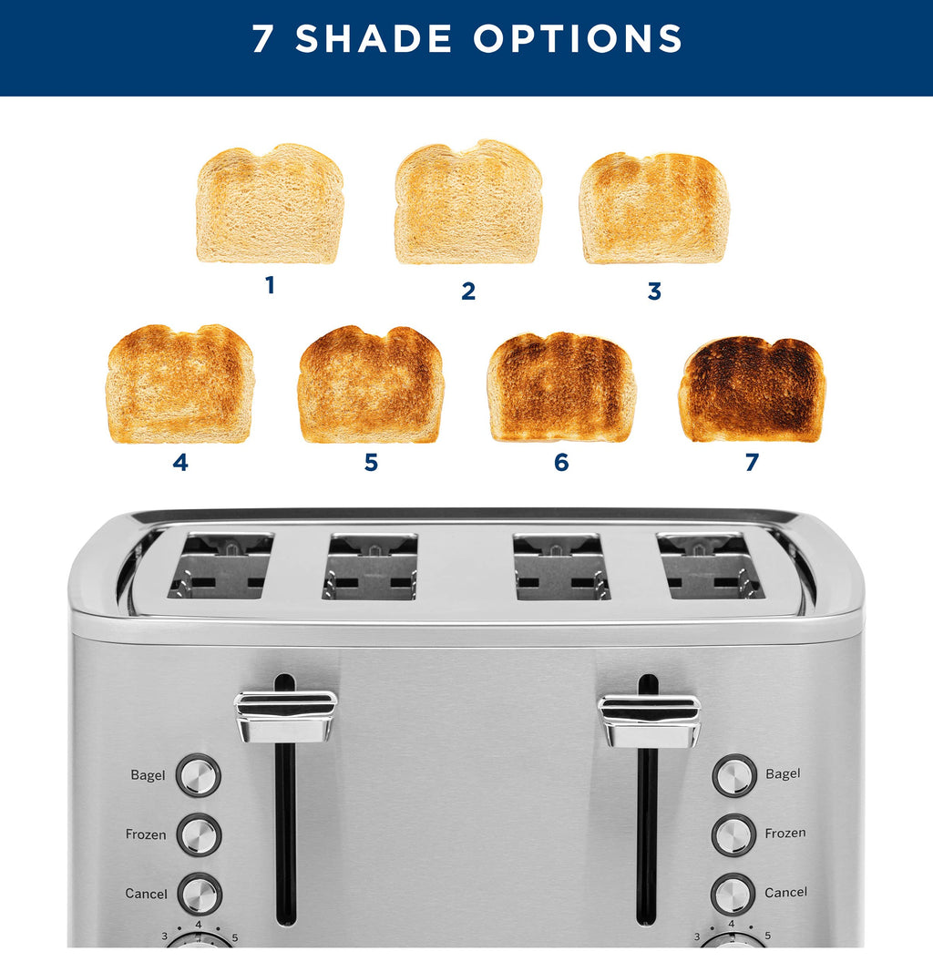 GE 4 Slice Toaster | Extra Wide Slots for Bagels, Breads, Waffles & More | 7 Shade Options | Countertop Kitchen Essentials | 1500 watt, White