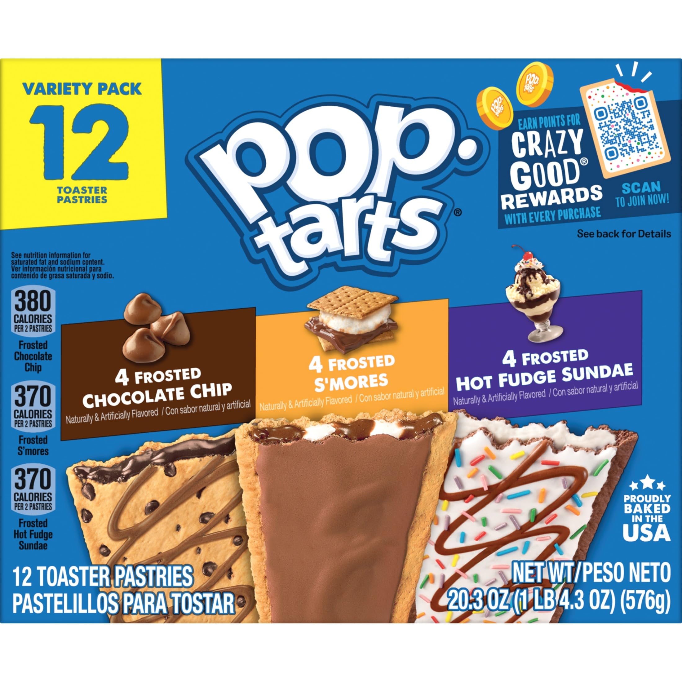 Pop-Tarts Toaster Pastries, Breakfast Foods, Kids Snacks, Value Pack, Fruit Lover's Variety Pack, 20.3oz Box (12 Pop-Tarts)