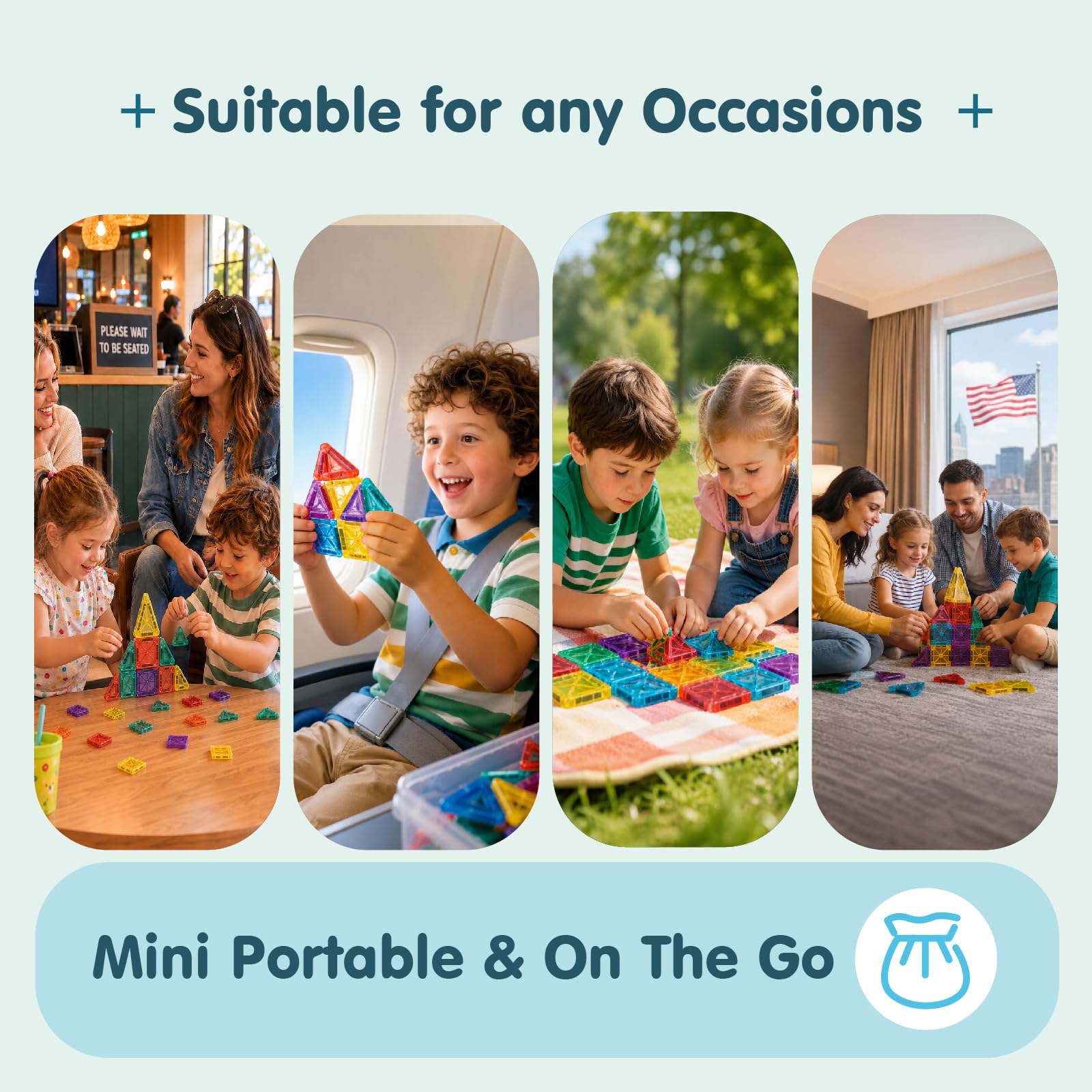 Mini Magnetic Tiles 93PCS Set with 12 Cars and Storage Bag for Kids 3-6