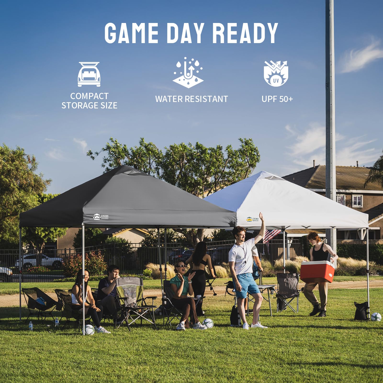 CROWN SHADES 8x8 Pop Up Canopy Tent with One Push Setup, Grid White