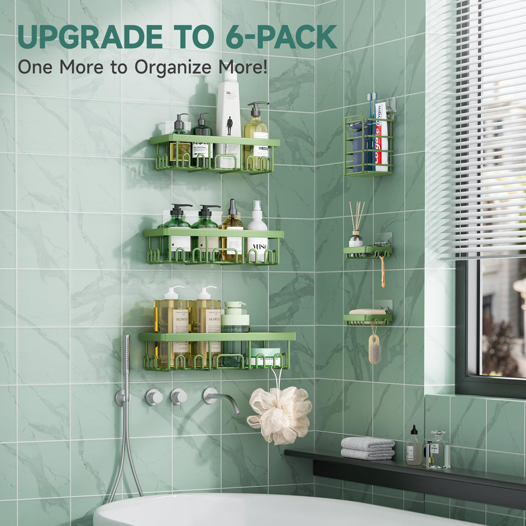 Veken Shower Caddy 6-Pack, Bathroom Organizers and Storage Shelves, Black