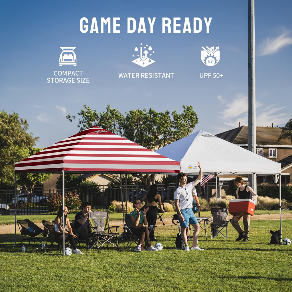 CROWN SHADES 8x8 Pop Up Canopy Tent with One Push Setup, Grid White