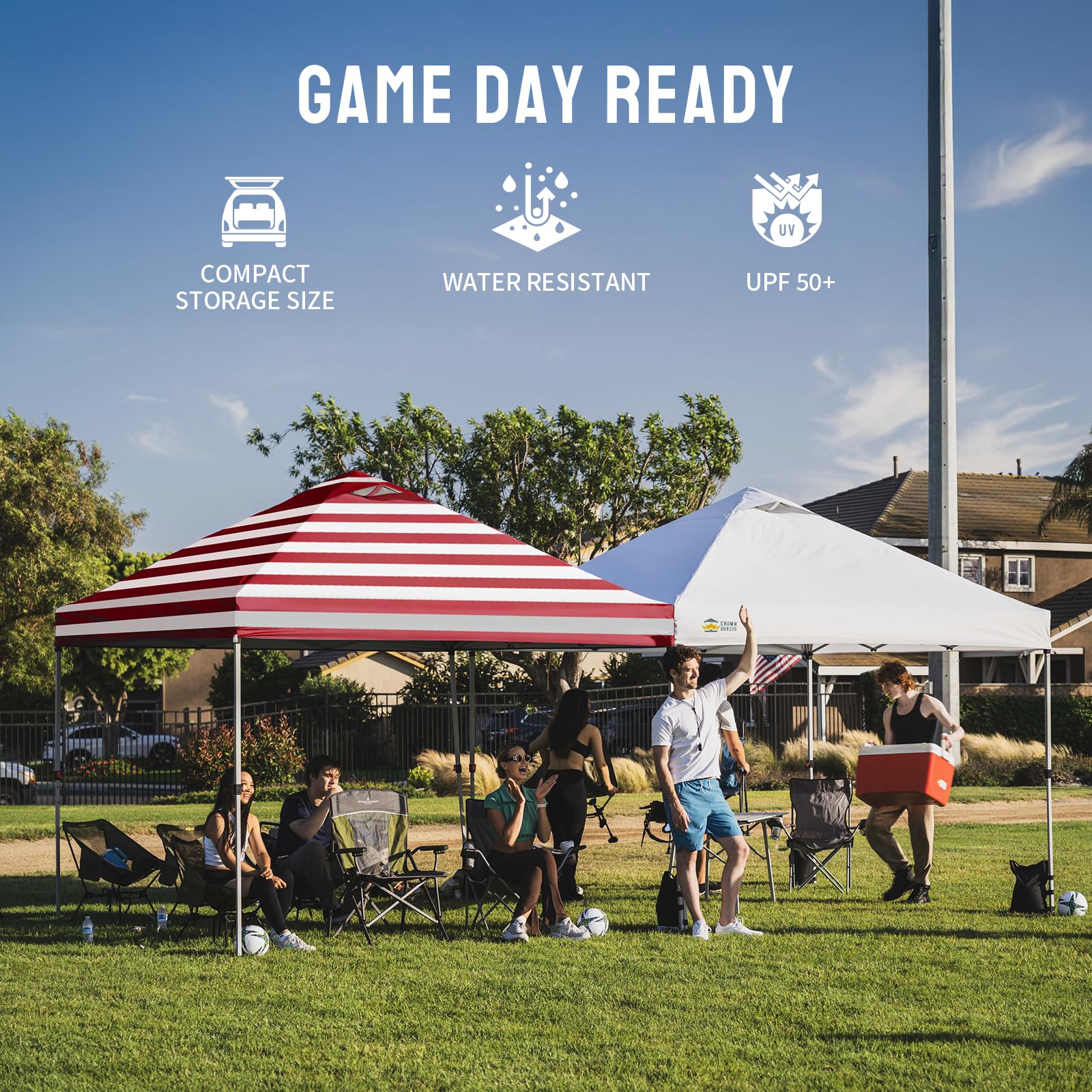 CROWN SHADES 8x8 Pop Up Canopy Tent with One Push Setup, Grid White