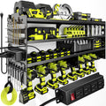 POKIPO Large Power Tool Organizer Wall Mount with Charging Station,4 Layer Heavy Duty Metal Tool Storage Rack Loads 600lbs with 8 Cordless Drill Holder,Battery Utility Rack Loads with 4 Power Strip